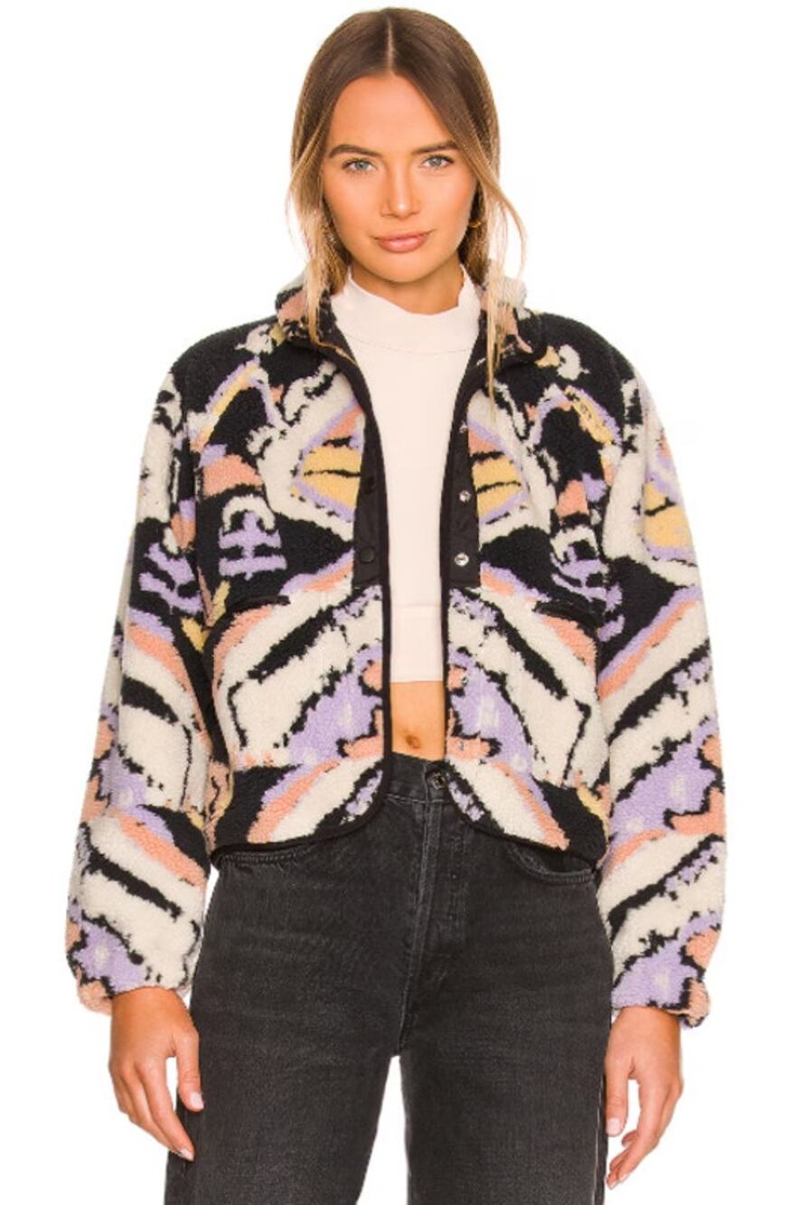 Free People Multicolor Plush Teddy Jacket in Black, Cream, Lavender & Peach